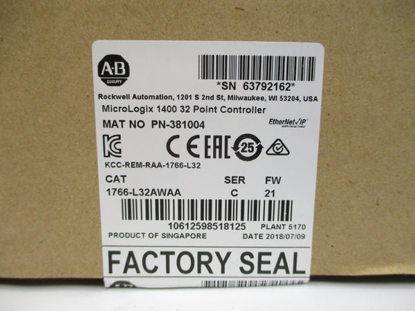 ALLEN BRADLEY 1766-L32AWAA SER. C F/W 21 100/120VAC NSMP