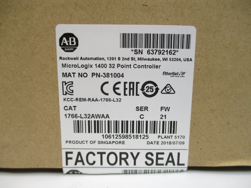 ALLEN BRADLEY 1766-L32AWAA SER. C F/W 21 100/120VAC NSMP