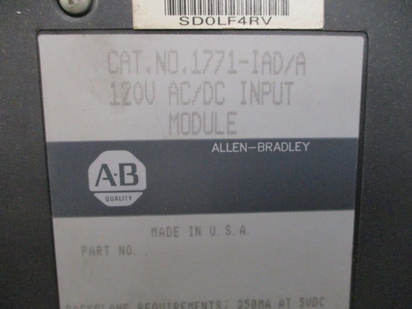 ALLEN BRADLEY 1771-IAD SER. A 120VAC/DC UNMP