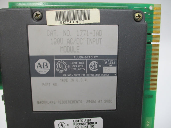 ALLEN BRADLEY 1771-IAD SER. A 120VAC/DC REMAN