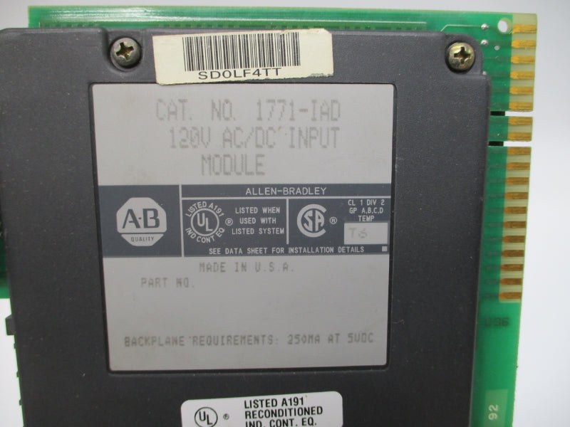 ALLEN BRADLEY 1771-IAD SER. A 120VAC/DC REMAN