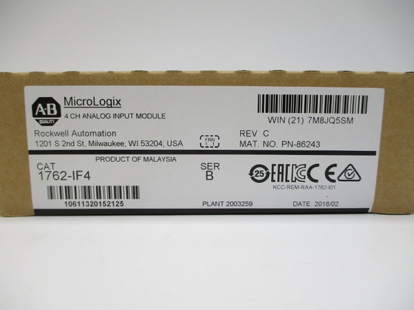 ALLEN BRADLEY 1762-IF4 SER. B DATE: 2018 NSFS