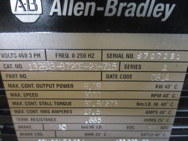 ALLEN BRADLEY 1326AB-B720E-21-Z15 SER. A 17.5A NSMP