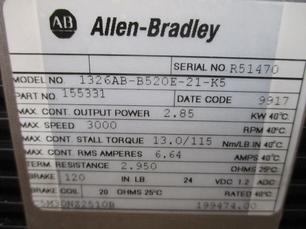 ALLEN BRADLEY 1326AB-B520E-21-K5 24VDC 6.64A REMAN
