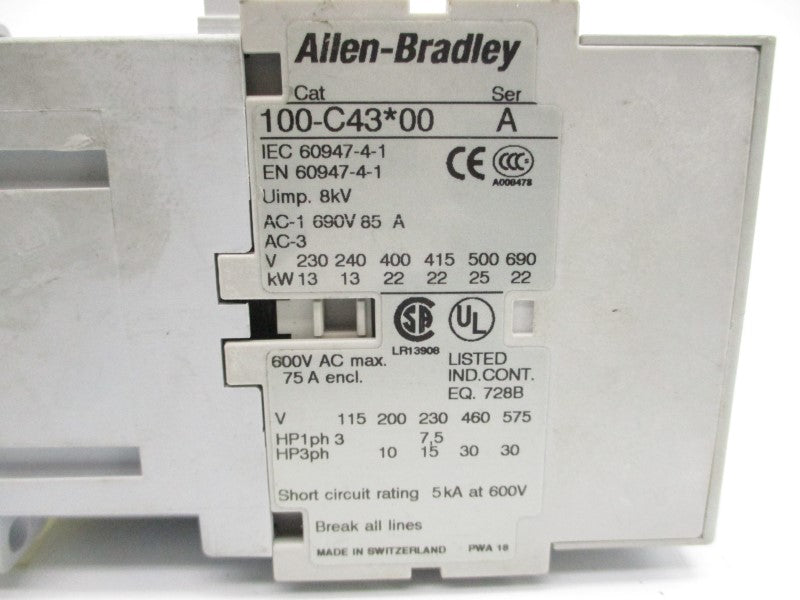 ALLEN BRADLEY 100-C43J00 SER. A 24V 85A UNMP