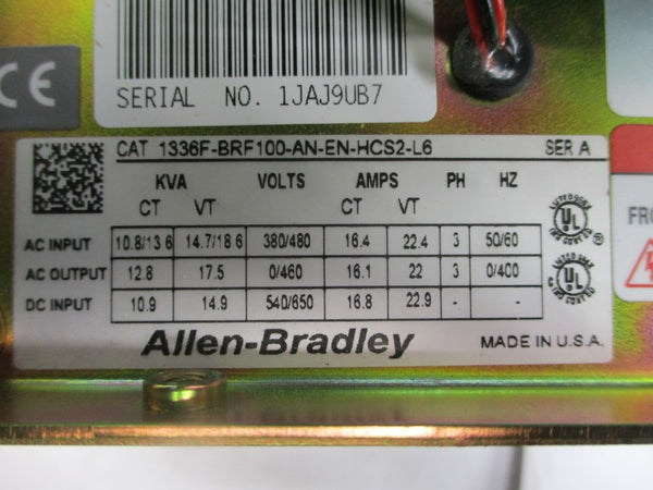 ALLEN BRADLEY 1336F-BRF100-AN-EN-HCS2-L6 SER. A 380/480VAC 22.4A NSMP