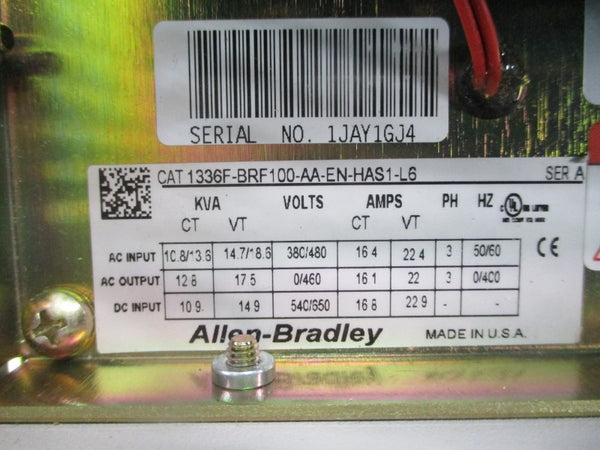 ALLEN BRADLEY 1336F-BRF100-AA-EN-HAS1-L6 SER. A F/W 5.004 380-480VAC 22.4A NSMP