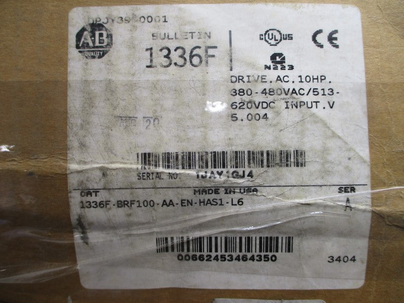 ALLEN BRADLEY 1336F-BRF100-AA-EN-HAS1-L6 SER. A F/W 5.004 380-480VAC 22.4A NSMP