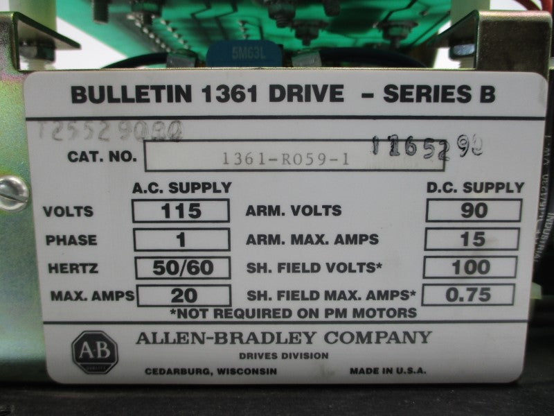 ALLEN BRADLEY 1361-R059-1 SER. B 115VAC 20A UNMP