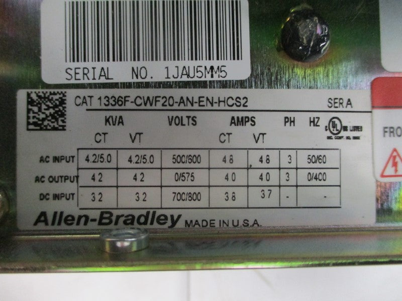 ALLEN BRADLEY 1336F-CWF20-AN-EN-HCS2 SER. A F/W 4.001 575VAC 4.8A NSMP