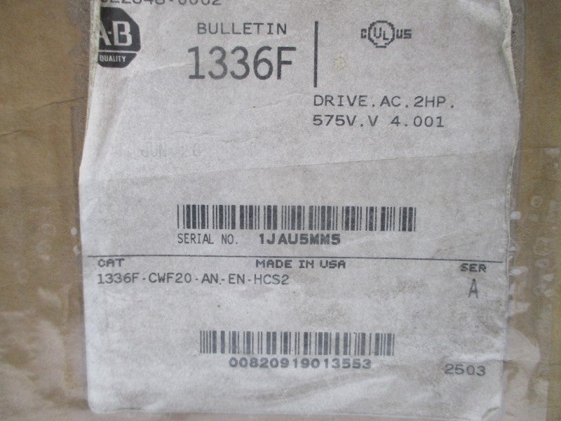 ALLEN BRADLEY 1336F-CWF20-AN-EN-HCS2 SER. A F/W 4.001 575VAC 4.8A NSMP
