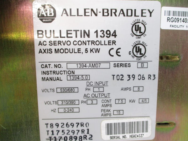 ALLEN BRADLEY 1394-AM07 SER. B 310/390VAC 15A REMAN