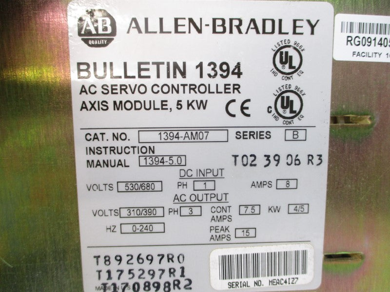 ALLEN BRADLEY 1394-AM07 SER. B 310/390VAC 15A REMAN