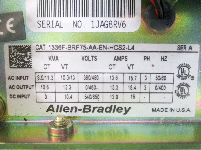ALLEN BRADLEY 1336F-BRF75-AA-EN-HCS2-L4 SER. A 380/480VAC 13.6/15.7A NSNP