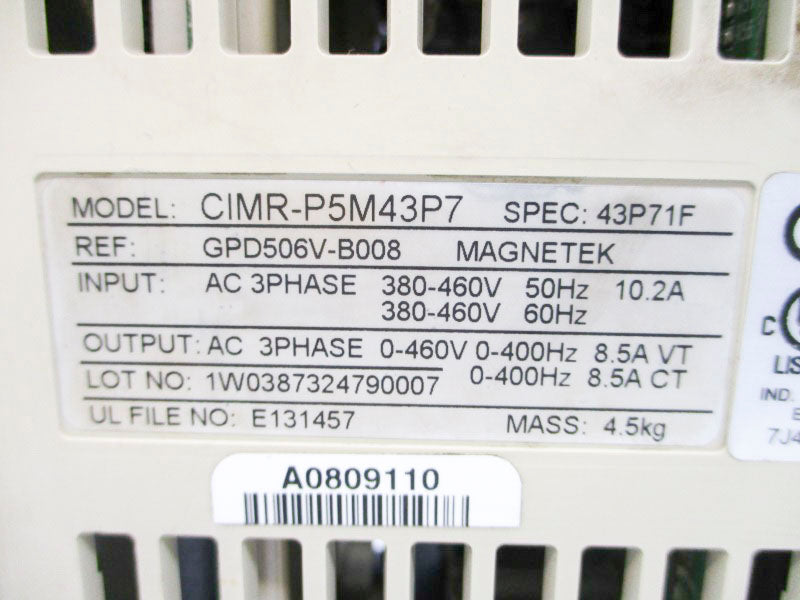 YASKAWA CIMR-P5M43P7 GPD506V-B008 380-460VAC 10.2A (NO OPERATOR) UNMP