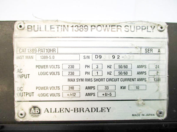 ALLEN BRADLEY 1389-PAT10HR SER. A 230VAC 24A UNMP