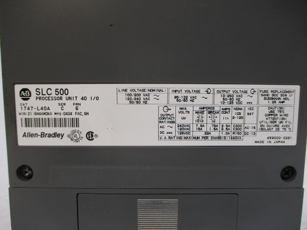 ALLEN BRADLEY 1747-L40A SER. C F/W 6 85-132VAC 15A NSMP