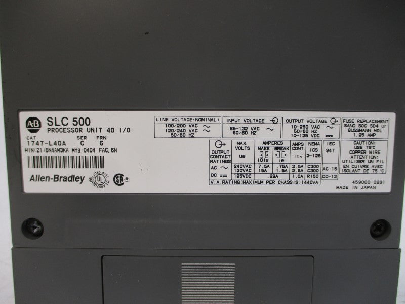 ALLEN BRADLEY 1747-L40A SER. C F/W 6 85-132VAC 15A NSMP