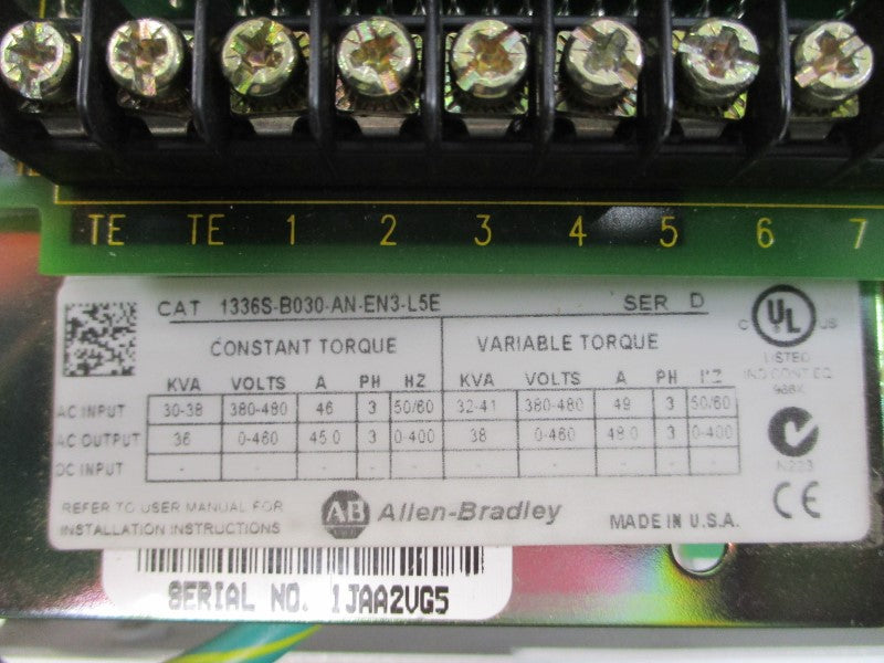 ALLEN BRADLEY 1336S-B030-AN-EN3-L5E SER. D 380-480VAC 46/49A REMAN