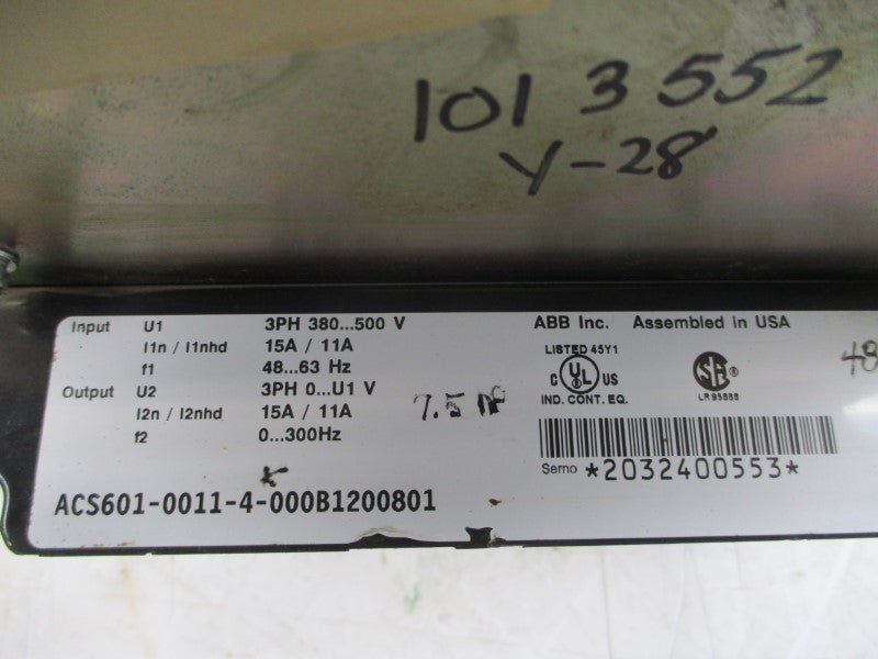 ABB ACS601-0011-4-000B1200801 380-500V 15/11A UNMP