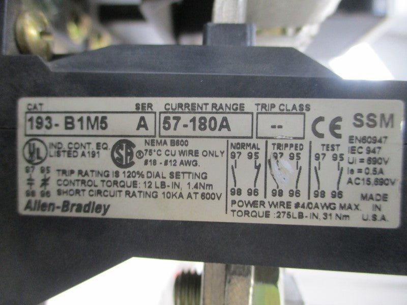 ALLEN BRADLEY 104-B180ND3 SER. A 110/120V 57-180A UNMP