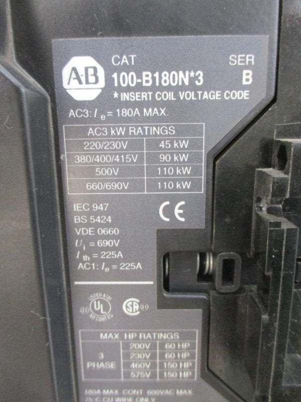 ALLEN BRADLEY 104-B180ND3 SER. A 110/120V 57-180A UNMP