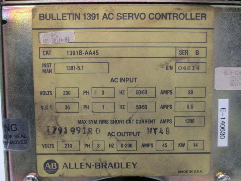 ALLEN BRADLEY 1391B-AA45 SER. B 230VAC 38A UNMP