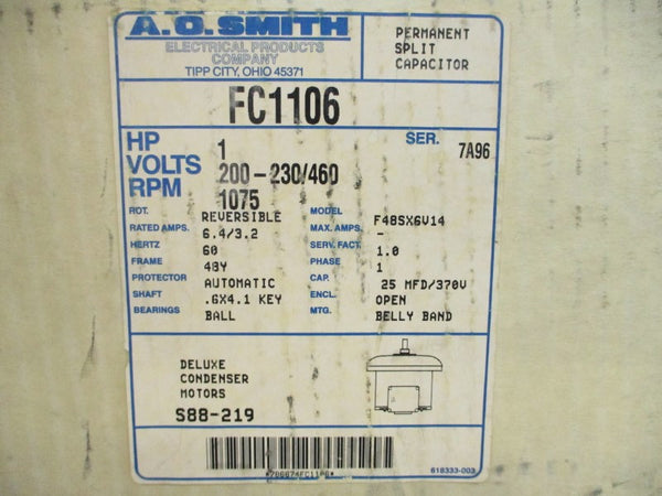 A.O. SMITH FC1106 F48SX6V14 200-230/460V 6.4/3.2A NSMP