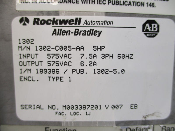 ALLEN BRADLEY 1302-C005-AA5HP 575VAC 7.5A (AS PICTURED) UNMP