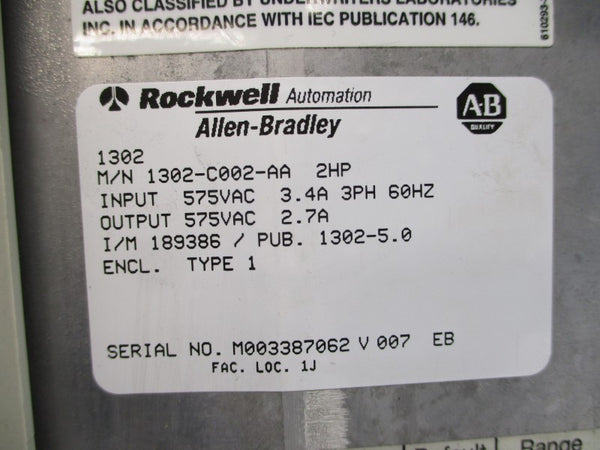 ALLEN BRADLEY 1302-C002-AA2HP 575VAC 3.4A (AS PICTURED) UNMP