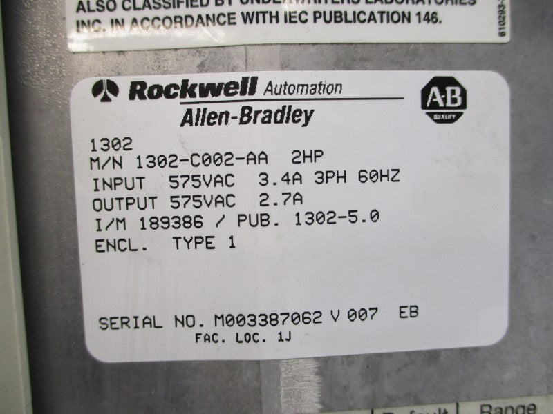 ALLEN BRADLEY 1302-C002-AA2HP 575VAC 3.4A (AS PICTURED) UNMP
