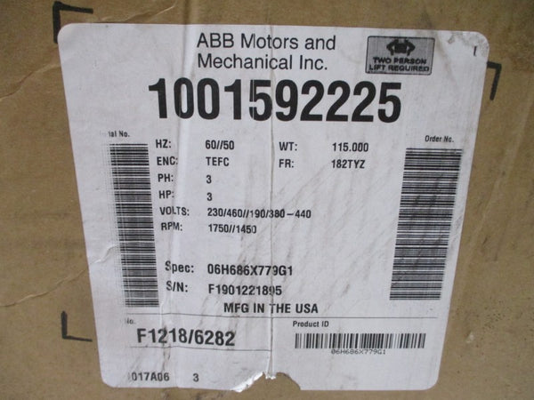 ABB MOTORS 1001592225 06H686X779G1 460V 4.1A NSMP