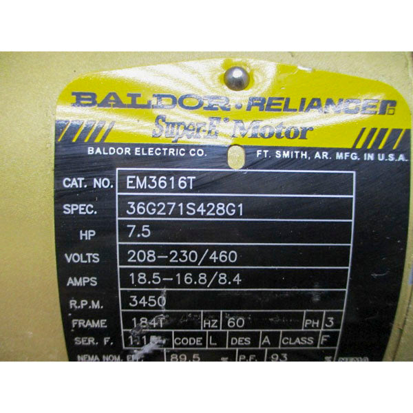 BALDOR RELIANCE EM3616T 36G271S428G1 208-230/460V 18.5-16.8/8.4A NSNP
