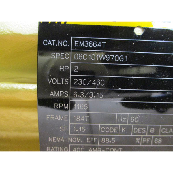 BALDOR RELIANCE EM3664T 06C101W970G1 230/460V 6.3/3.15A NSMP