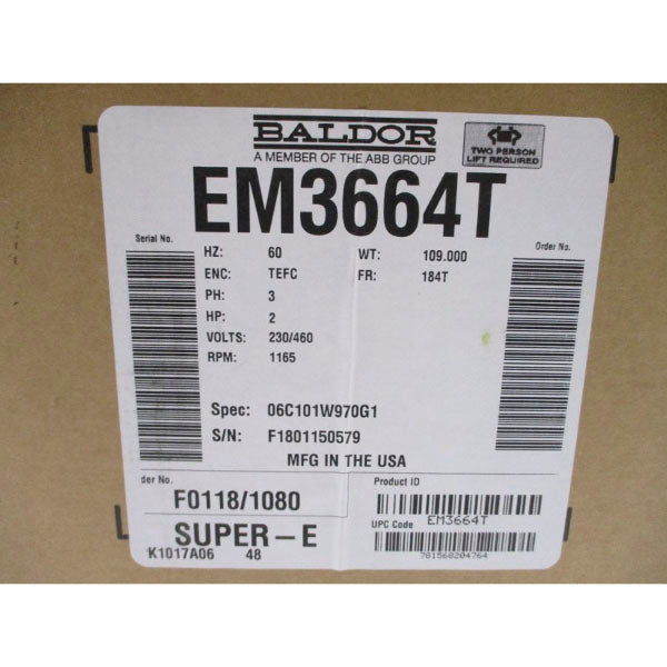 BALDOR RELIANCE EM3664T 06C101W970G1 230/460V 6.3/3.15A NSMP