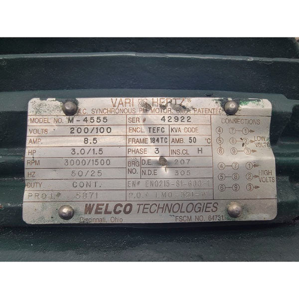 WELCO TECHNOLOGIES M-4555 200/100V 8.5A NSNP