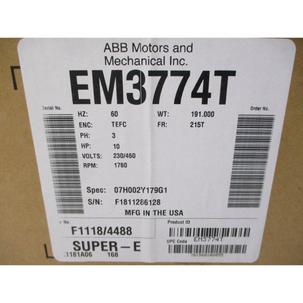 BALDOR EM3774T 07H002Y179G1 230/460V 24.4/12.2A NSMP