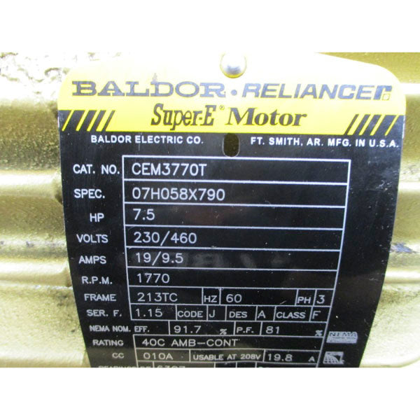 BALDOR RELIANCE CEM3770T 07H058X790 230/460V 19/9.5A NSNP