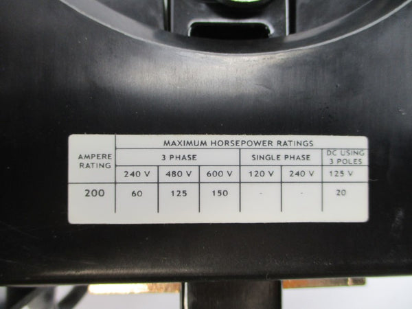 ALLEN BRADLEY 1494R-N200 SER. A 600V 200A (BR/WH) NSMP