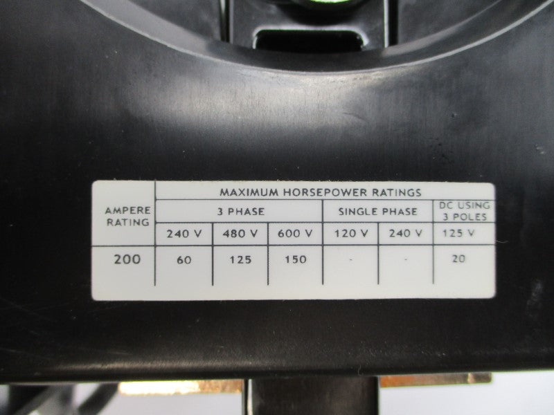 ALLEN BRADLEY 1494R-N200 SER. A 600V 200A (BR/WH) NSMP