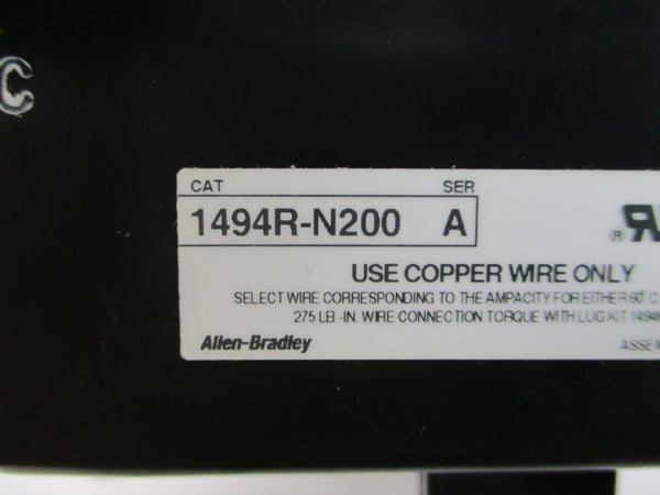 ALLEN BRADLEY 1494R-N200 SER. A 600V 200A (BR/WH) NSMP