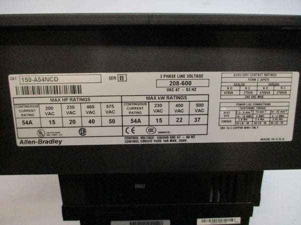 ALLEN BRADLEY 150-A54NCD SER. B F/W 3 208-600VAC 54A (BR/WH) NSMP