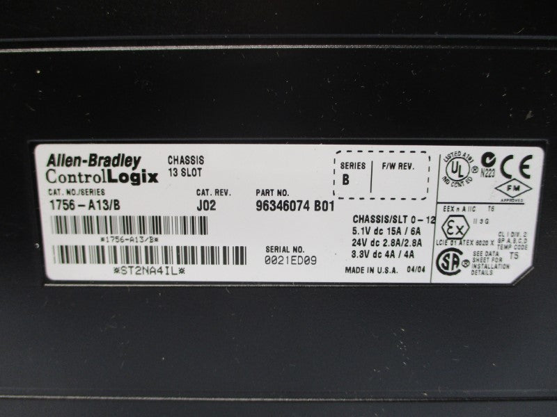 ALLEN BRADLEY 1756-A13 SER. B 24VDC 2.8A REV. J02 NSNP