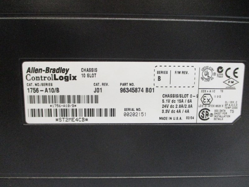 ALLEN BRADLEY 1756-A10 SER. B 24VDC 15A NSMP