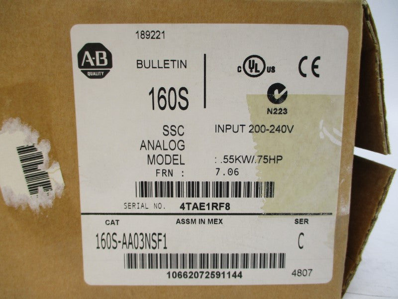 ALLEN BRADLEY 160S-AA03NSF1 SER. C F/W 7.06 200-240V 6.2A NSMP