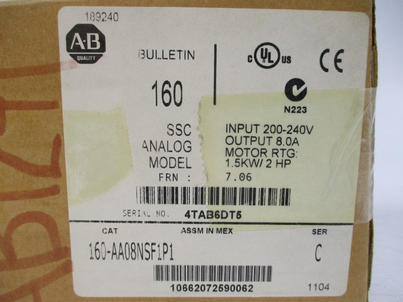 ALLEN BRADLEY 160-AA08NSF1P1 SER. C F/W 7.06 200-240V 9.4A NSMP