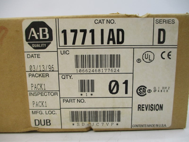 ALLEN BRADLEY 1771-IAD SER. D DATE: 1996 NSFS