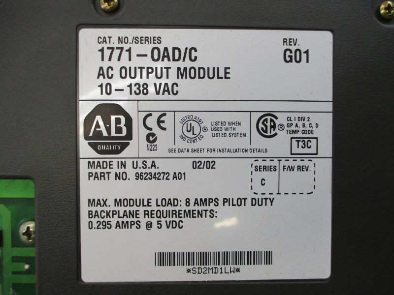 ALLEN BRADLEY 1771-OAD SER. C REV. G01 10-138VAC 8A NSMP
