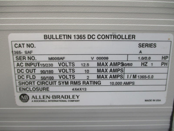 ALLEN BRADLEY 1365-SAF SER. A 115/230VAC 12.5A NSMP