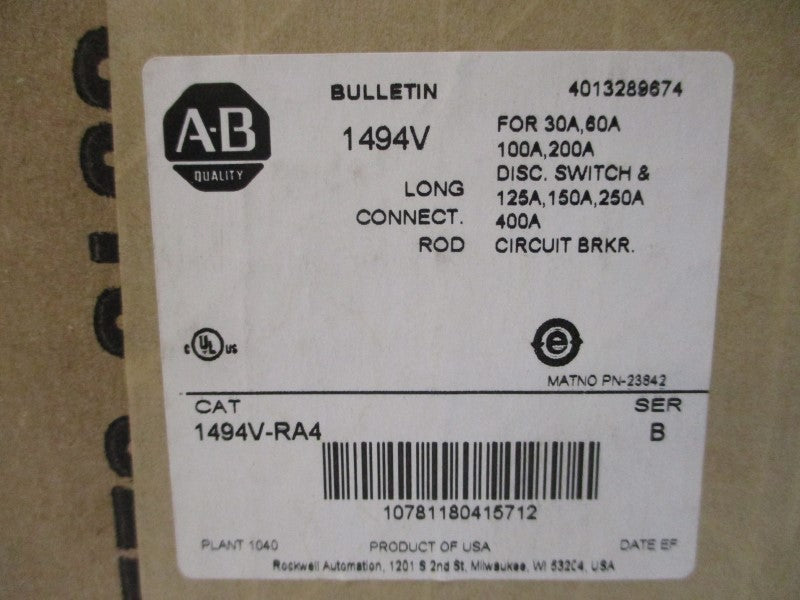 ALLEN BRADLEY 1494V-RA4 SER. B 400A (BR/WH) NSFS